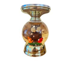 B&BW Fall Owl Leaf Light Up Snow Globe Candle Holder Pedestal w/ Box